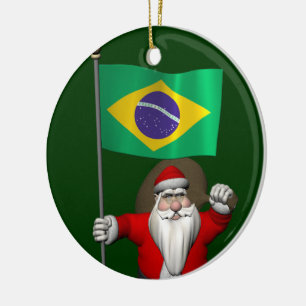 Jultomten med brasilianska tecken julgransprydnad keramik