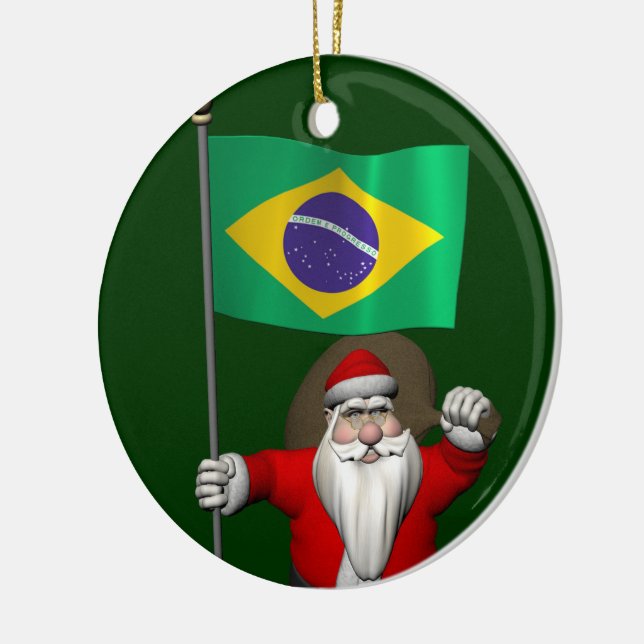 Jultomten med brasilianska tecken julgransprydnad keramik (Vänster)
