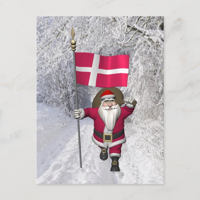 Jultomten med Danmark Dannebrog Helg Vykort (Framsida)