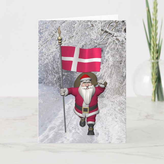 Jultomten med Danmark Dannebrog Helgkort (Framsida)
