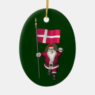 jultomten med Danmark Dannebrog Julgransprydnad Keramik