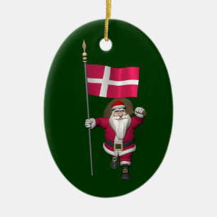 jultomten med Danmark Dannebrog Julgransprydnad Keramik