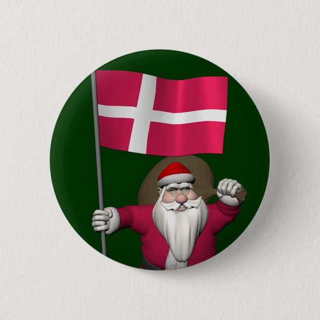 Jultomten med Danmark Dannebrog Knapp (Framsida)