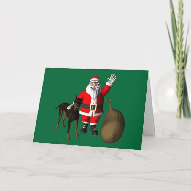 Jultomten med Doberman Pinscher Helgkort (Framsida)