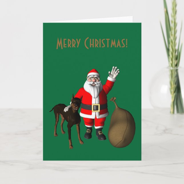 Jultomten med Doberman Pinscher Helgkort (Framsida)