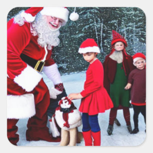 Jultomten med Elfs, jul Fyrkantigt Klistermärke