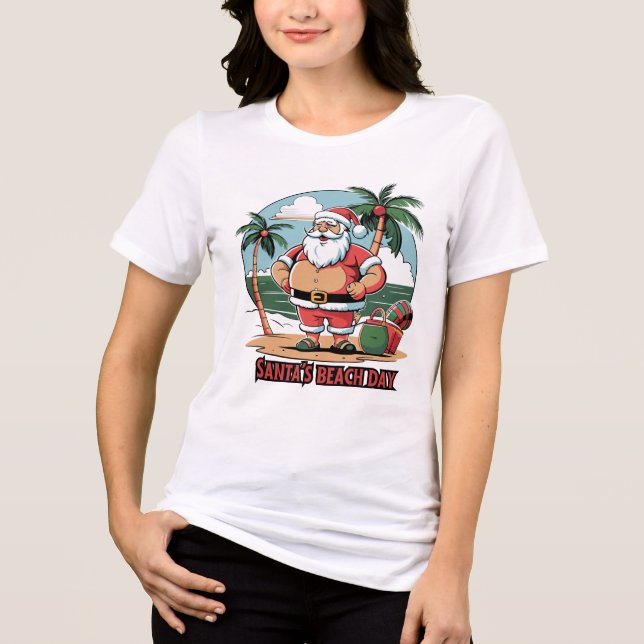 Jultomten med en Twist-Beach-dag T Shirt (Framsida)