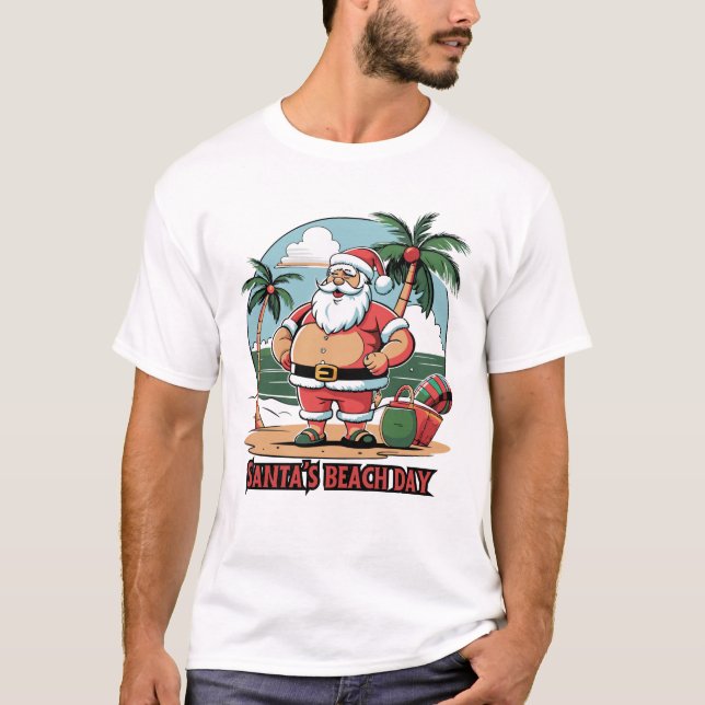 Jultomten med en Twist-Beach-dag T Shirt (Framsida)