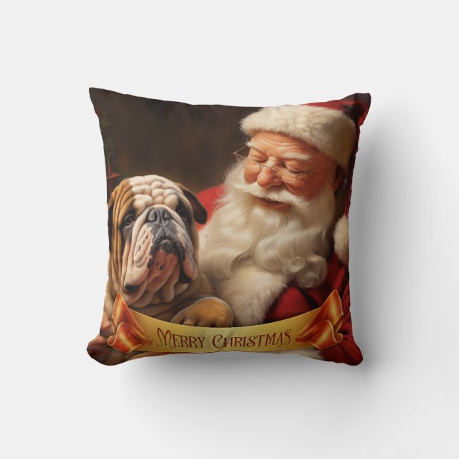Jultomten med English Bulldog Kudde (Framsida)