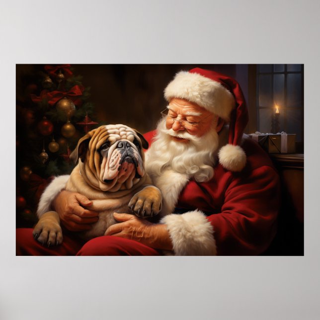 Jultomten med English Bulldog Poster (Framsidan)