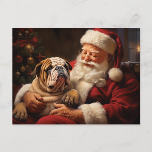Jultomten med English Bulldog Vykort (Framsida)