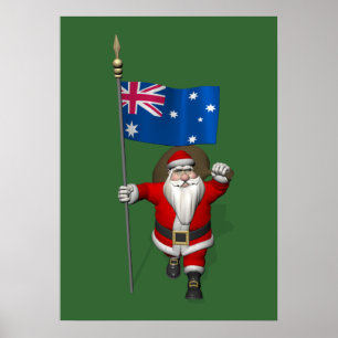 Jultomten med ensignen av Australien Poster