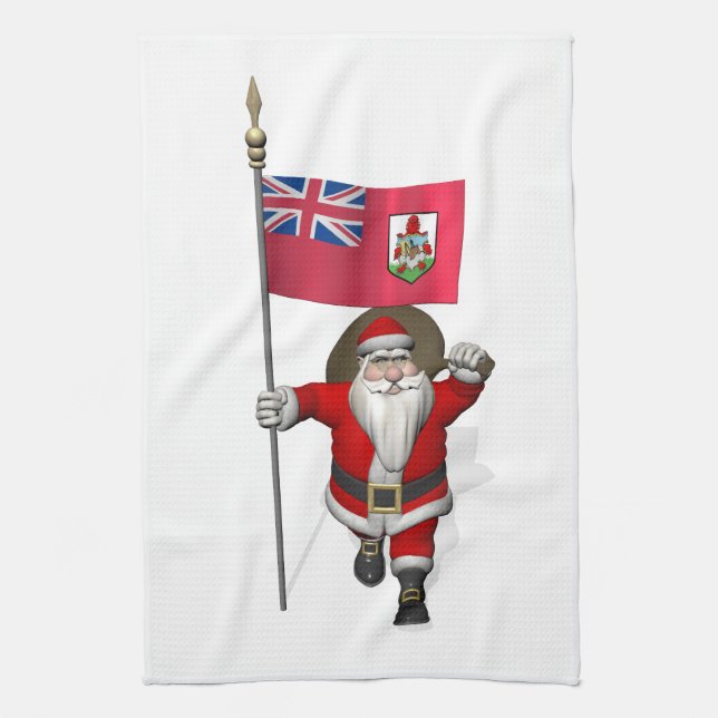 Jultomten med ensignen av Bermuda Kökshandduk (Vertikal)