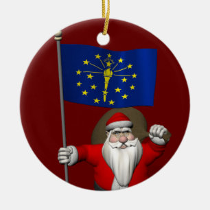 Jultomten med ensignen av Indiana Julgransprydnad Keramik