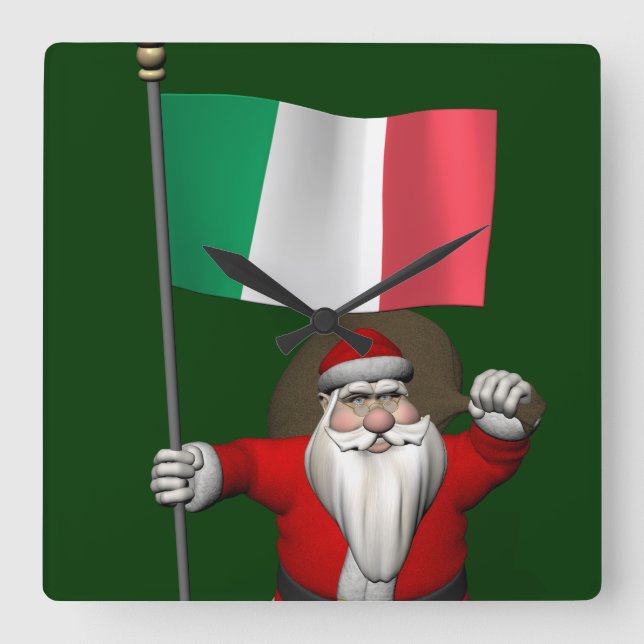 Jultomten med ensignen av italien fyrkantig klocka (Framsida)