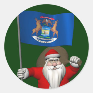 Jultomten med ensignen av Michigan Runt Klistermärke