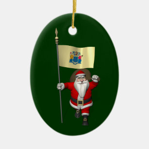 Jultomten med ensignen av nytt - jersey julgransprydnad keramik
