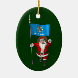 Jultomten med ensignen av Oklahoma Julgransprydnad Keramik