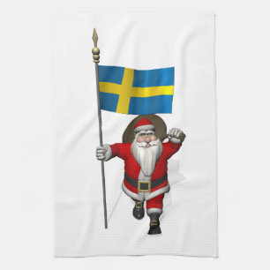 Jultomten med ensignen av sverigen kökshandduk