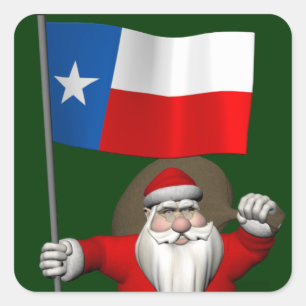 Jultomten med ensignen av Texas Fyrkantigt Klistermärke