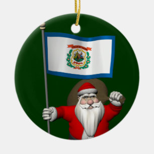 Jultomten med ensignen av West Virginia Julgransprydnad Keramik