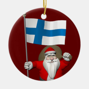 Jultomten med Finland Suomi Julgransprydnad Keramik