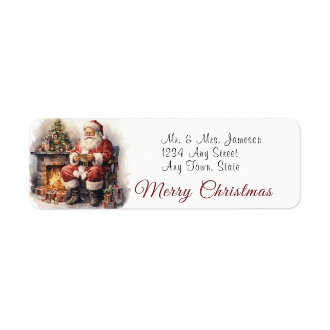 Jultomten med Fireplace God jul Returadress Etikett (Framsidan)