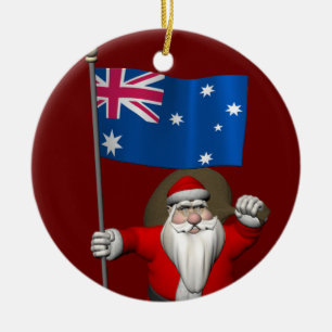 jultomten med Flagga Australien Julgransprydnad Keramik