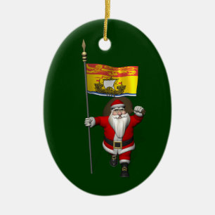Jultomten med Flagga av CDN i New Brunswick Julgransprydnad Keramik