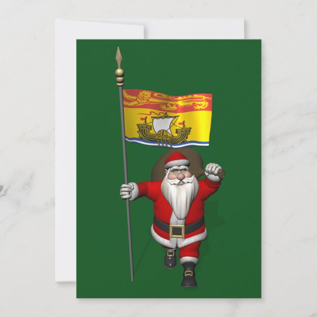 Jultomten med Flagga av CDN i New Brunswick Julkort (Framsida)
