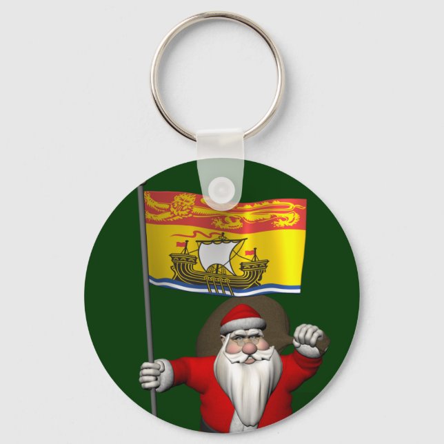 Jultomten med Flagga av CDN i New Brunswick Nyckelring (Framsida)