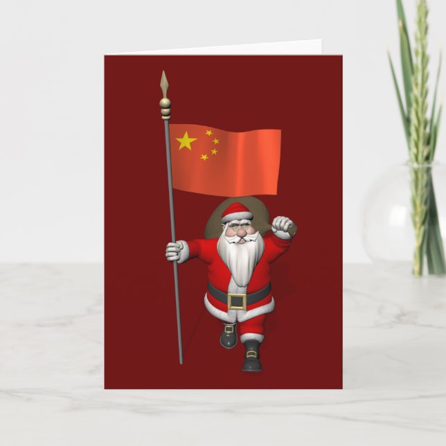 Jultomten med Flagga av China Helgkort (Framsida)