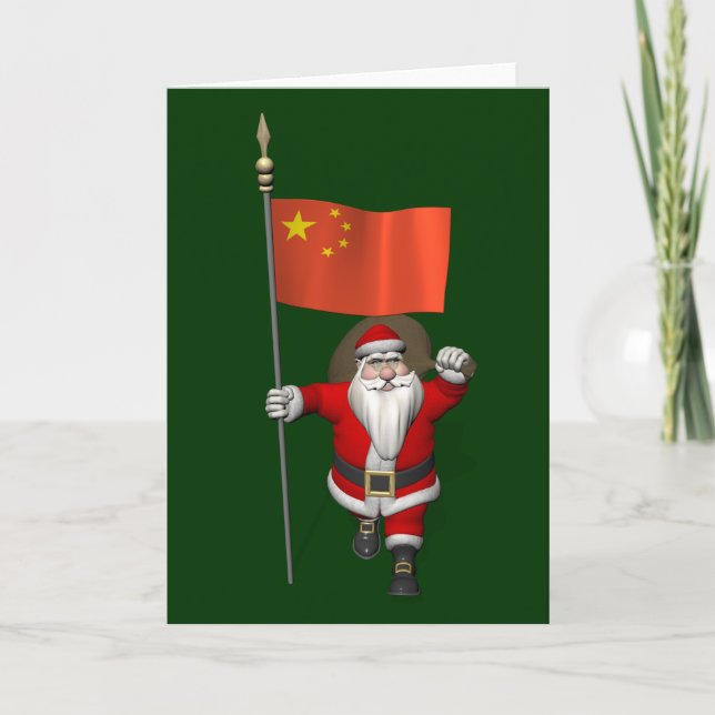 Jultomten med Flagga av China Helgkort (Framsida)