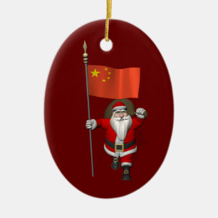 Jultomten med Flagga av China Julgransprydnad Keramik