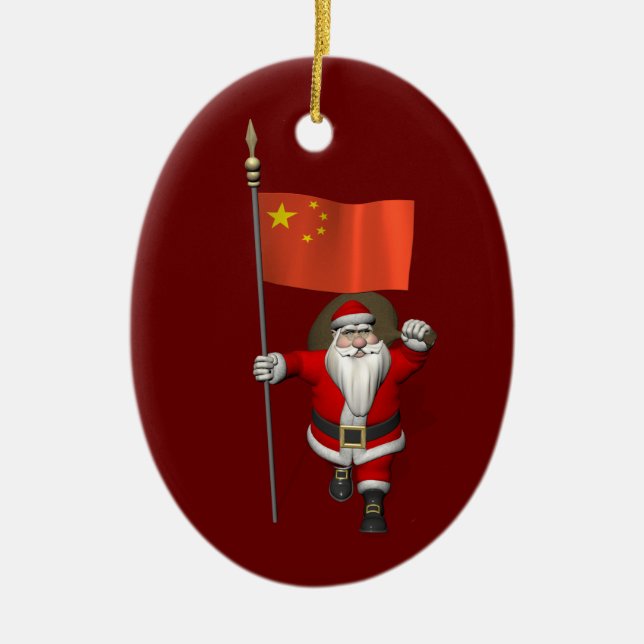 Jultomten med Flagga av China Julgransprydnad Keramik (Framsidan)