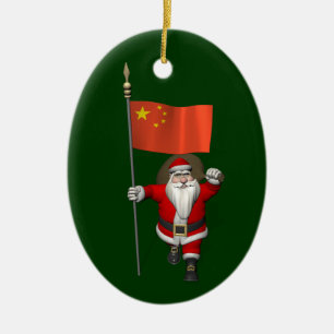 jultomten med Flagga av China Julgransprydnad Keramik