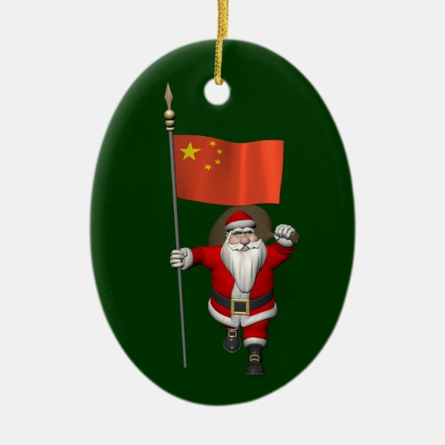 Jultomten med Flagga av China Julgransprydnad Keramik (Framsidan)