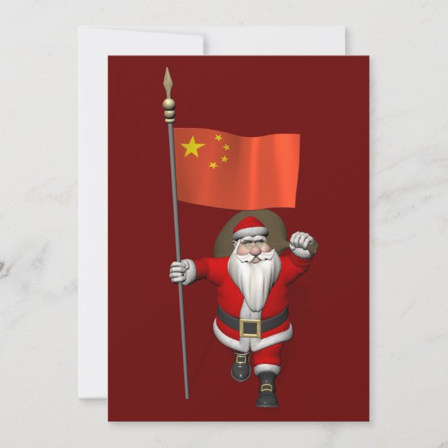 Jultomten med Flagga av China Julkort (Framsida)