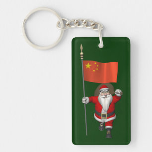Jultomten med Flagga av China Nyckelring
