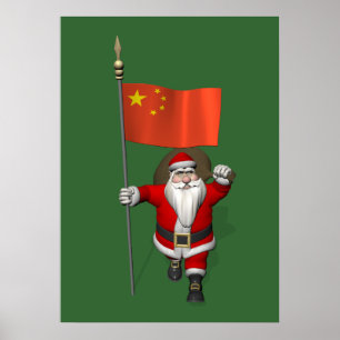 Jultomten med Flagga av China Poster