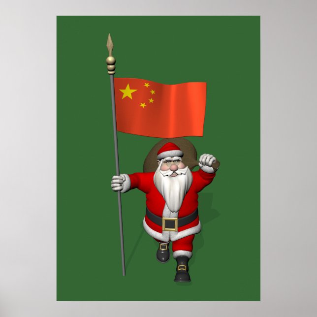 Jultomten med Flagga av China Poster (Framsidan)