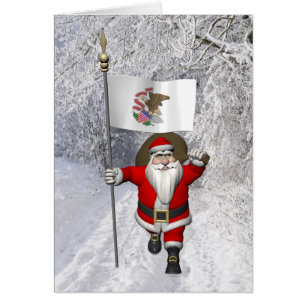 Jultomten med Flagga av Illinois Hälsningskort