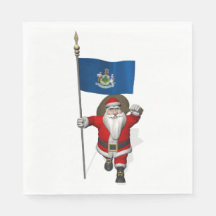 Jultomten med Flagga av Maine Pappersservett