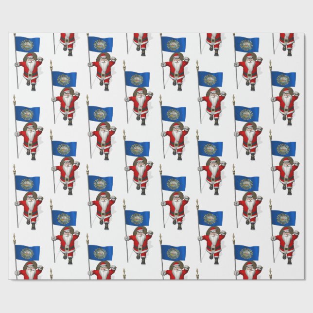 Jultomten med Flagga av New Hampshire Presentpapper (Platt)
