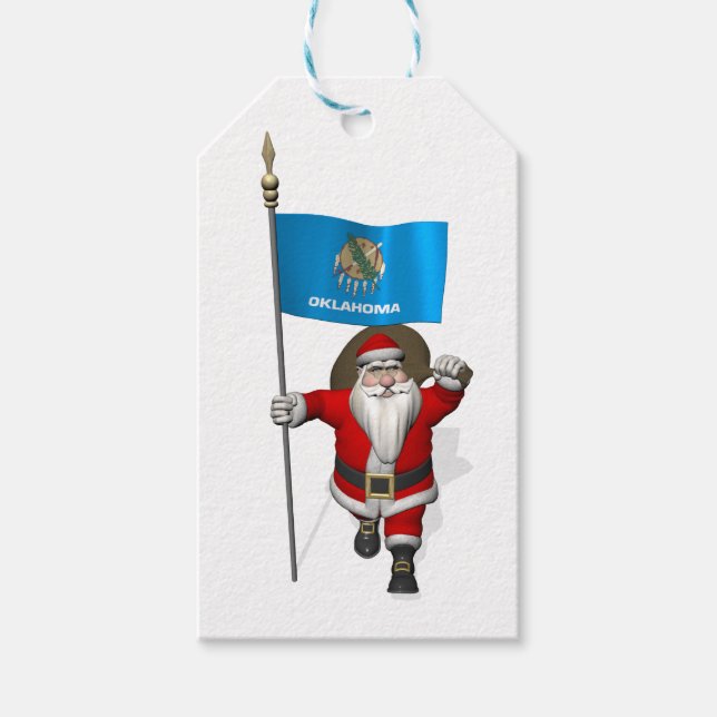 Jultomten med Flagga av Oklahoma Presentetikett (Framsidan)