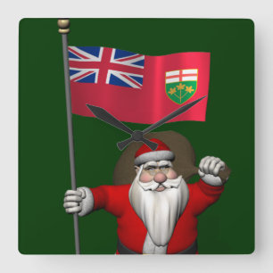 Jultomten med Flagga av Ontario CDN Fyrkantig Klocka