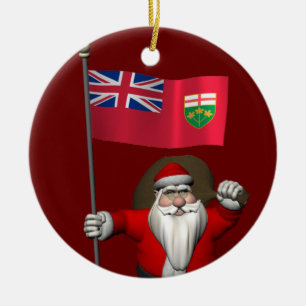 Jultomten med Flagga av Ontario CDN Julgransprydnad Keramik