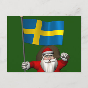Jultomten med Flagga av Sverige Helg Vykort
