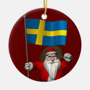 Jultomten med Flagga av Sverige Julgransprydnad Keramik