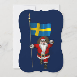 Jultomten med Flagga av Sverige Julkort